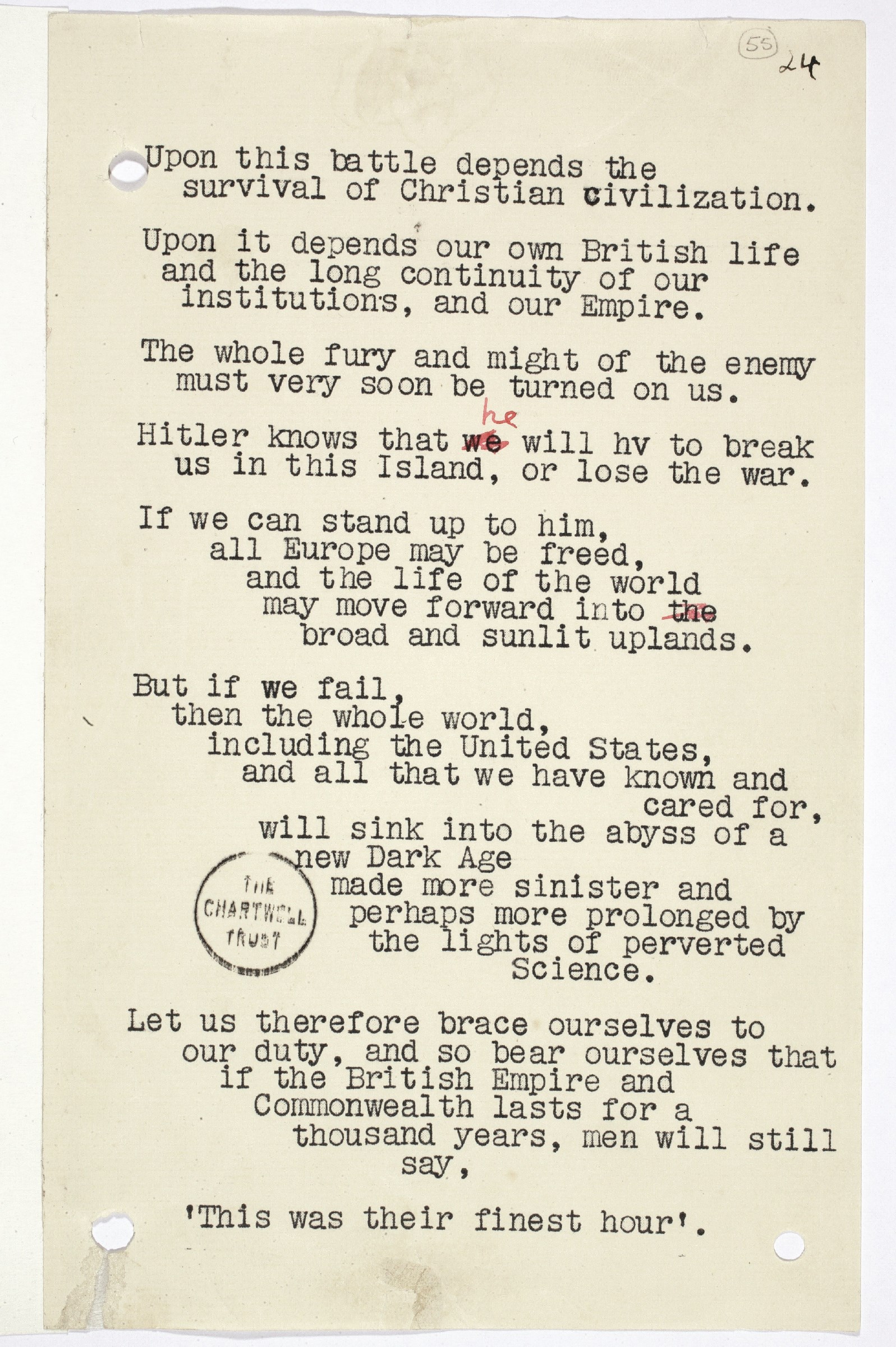 Churchill’s 'Finest Hour' speech notes International Churchill Society