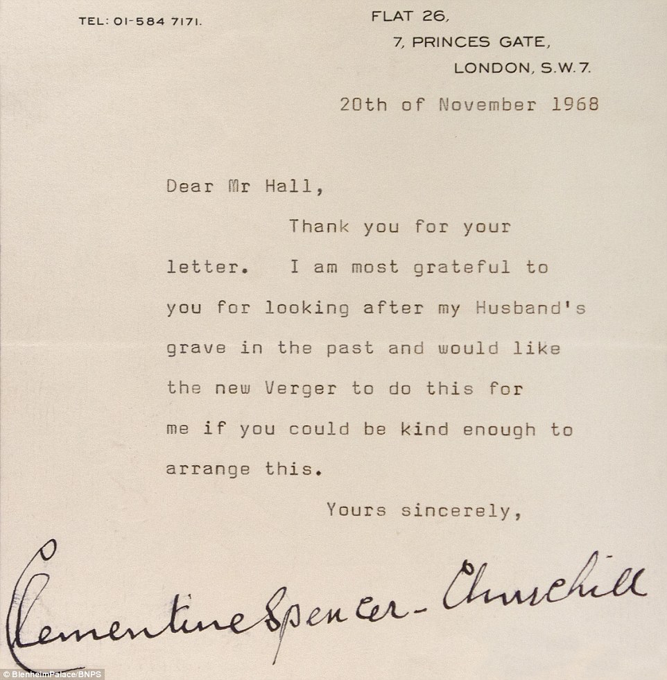 Lady Churchill writes to Frank Hall to thank him for his service