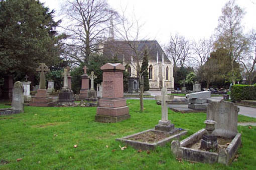 The white cross marks Mrs. Elizabeth Everest ’s grave in the City of London Cemetery, Manor Park