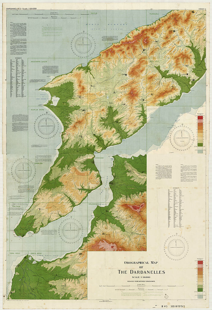 Orographical map of the Dardanelles reduced from captured Turkish maps