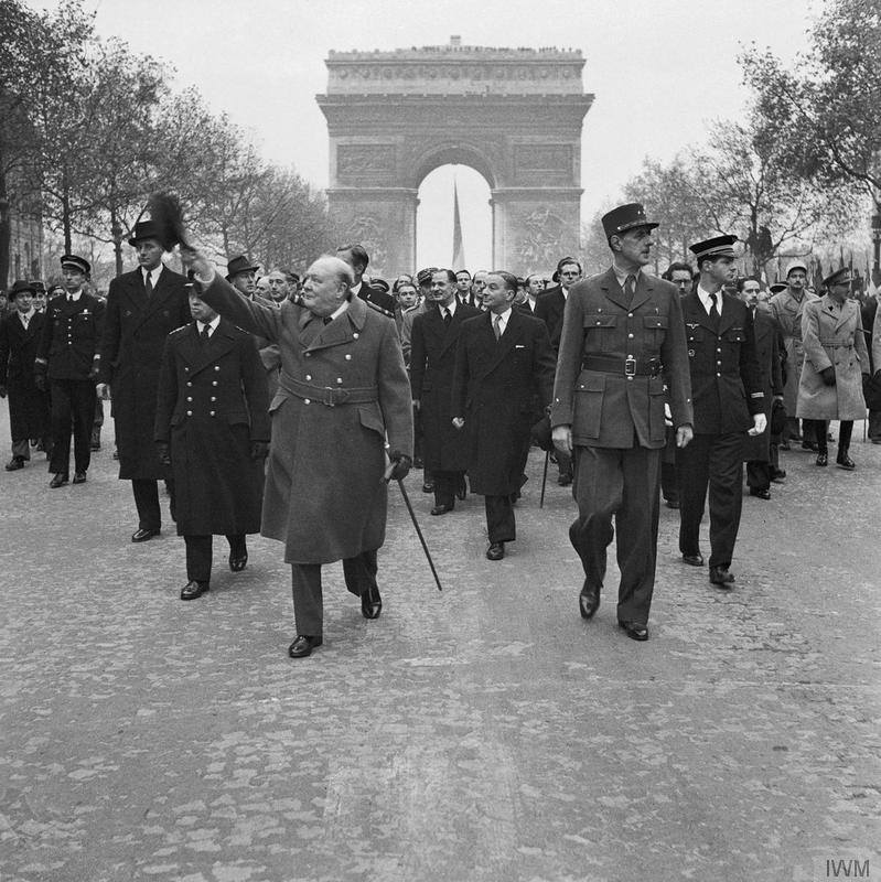 Churchill and de Gaulle parade down the Champs-Élysées, 11 November 1944