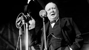 Winston Churchill giving a speech.