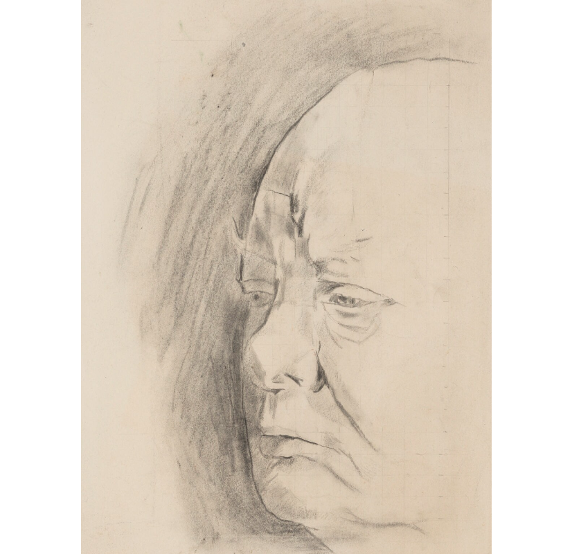 FIG. 4 . Graham Sutherland, Winston Churchill, 1954, chalk, 21 1/2 in. x 16 3/8 in. (546 mm x 416 mm), © National Portrait Gallery, London (Given by the  artist’s widow, Mrs Graham Sutherland, 1980) [Inventory no. NPG 5333] 