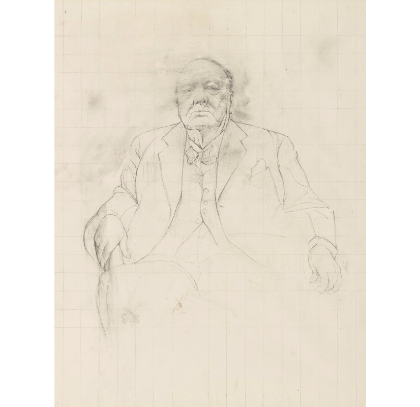 FIG. 6 . Graham Sutherland, Winston Churchill, 1954, pencil and wash, 22 1/2 in. x 17 3/8 in. (570 mm x 440 mm) © National Portrait Gallery, London  [Inventory no. NPG 6096]
