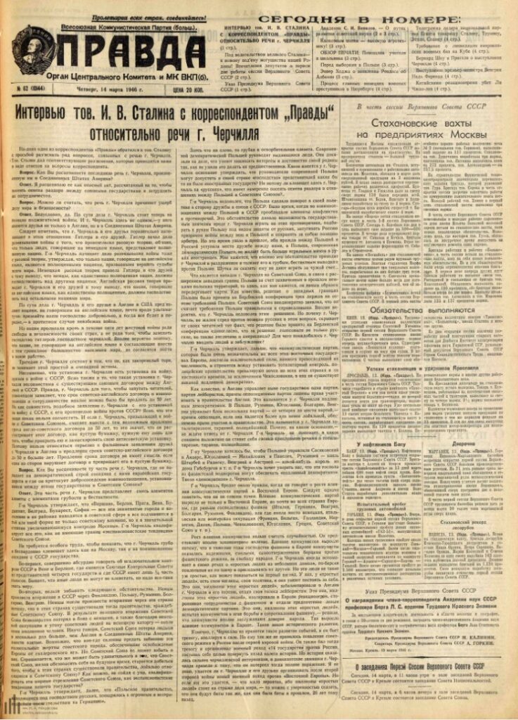Interview with Stalin, Pravda, March 14. 1946
