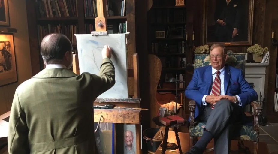 Image: Shane Neal sketches RIchard Langworth in the artists studio © Dr John Mather